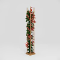 Wooden Garden Trellis Decor With Grid Structure Square Base Green Vines And Red Flowers