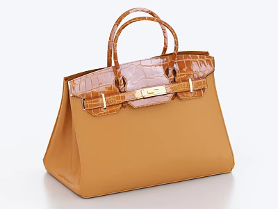 Brown Crocodile Textured Handbag with Elegant Handles Metal Clasp and Fashionable Accessory Design 3d model