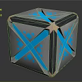 Futuristic Cube With Blue Glowing Cross Lines And Metallic Geometric Patterns