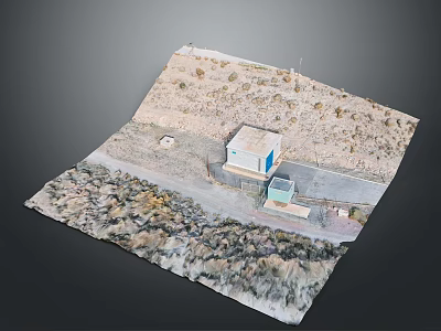 Detailed Terrain Model With Building Road Vehicle And Vegetation In Desert Area 3d model