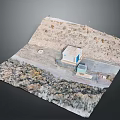 Detailed Terrain Model With Building Road Vehicle And Vegetation In Desert Area