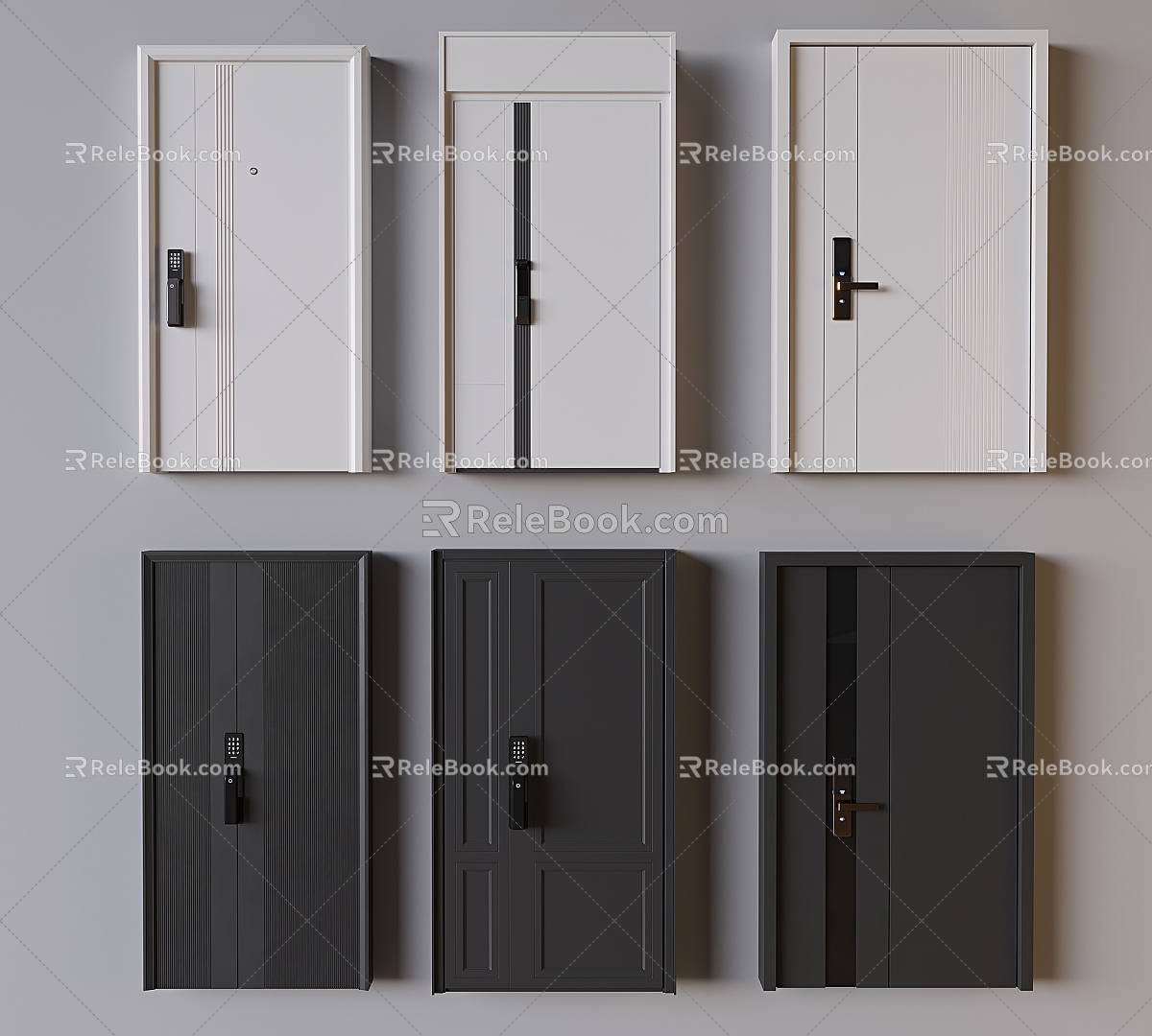 Solid wood door door security door double door double door double door intelligent electronic door lock swing door 3d model