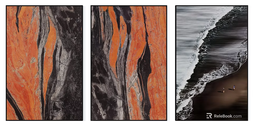 Abstract Wall Art With Orange Black And White Wave Textures For Home Decor 3d model 