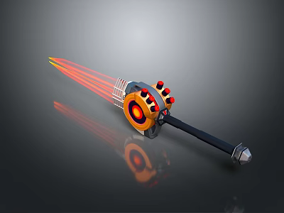 Futuristic Weapon Featuring Red Laser Beams Circular Core Multiple Red Buttons And Black Handle 3d model