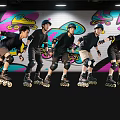 Men Roller Skating in Black Outfits With Helmets Against Colorful Graffiti Wall