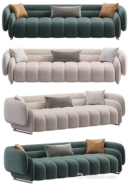 Modern Sectional Sofa With Curved Arms Tufted Design And Decorative Pillows 3d model 