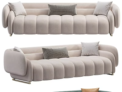 Modern Sectional Sofa With Curved Arms Tufted Design And Decorative Pillows 3d model