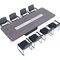 Modern Rectangular Dark Gray Conference Table With Light Stripe And Black Metal Leg Chairs 3d model