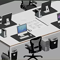 Modern Office Workspace Featuring Long Desk Computers Office Chairs And Documents 3d model