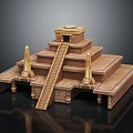 Cartoon Style Ancient Pyramid Scene With Grand Staircase Golden Decorations And Flanking Pillars