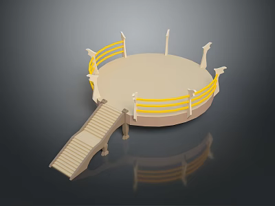 Scenic Circular Landscape Viewing Platform With Yellow Railings And Wooden Staircase 3d model