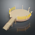 Scenic Circular Landscape Viewing Platform With Yellow Railings And Wooden Staircase