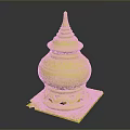 Orange Terracotta Architectural Tower With Intricate Carvings And Geometric Base