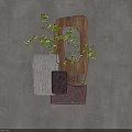 Modern Natural Wall Decor With Wooden Panel Stone Blocks Mirror And Greenery Accents