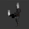 Futuristic Armored Warrior Character With Heavy Weapon And Energy Flames On Back Sci-Fi Design