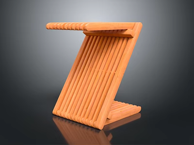 Orange Wooden Foldable Shelf With Striped Structure And Modern Design 3d model