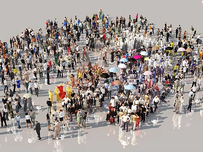 Large Crowd of Diverse People Gathered Together in Public Area 3d model