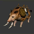Wild Boar With Decorative Saddle Golden Circular Plate And Wooden Structure