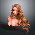Realistic 3D Female Upper Body Model With Long Wavy Hair And Colorful Pendant Necklace