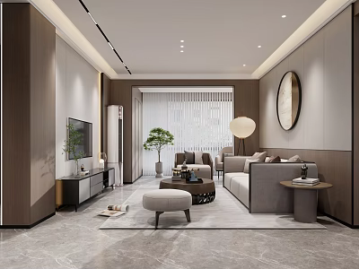 Elegant Modern New Chinese Style Living And Dining Room With Comfortable Sofas And Marble Floors 3d model