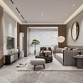 Elegant Modern New Chinese Style Living And Dining Room With Comfortable Sofas And Marble Floors