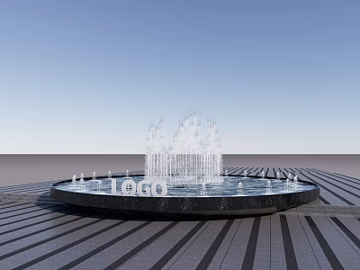 Round Outdoor Fountain Design With Striped Floor And Water Sprays 3d model