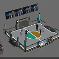 Futuristic Combat Ring Arena Featuring Spectators Digital Screens And Circular Floor Logo