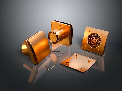 Golden Electronic Appliance Components With Square And Circular Designs 3d model