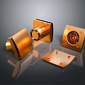 Golden Electronic Appliance Components With Square And Circular Designs 3d model