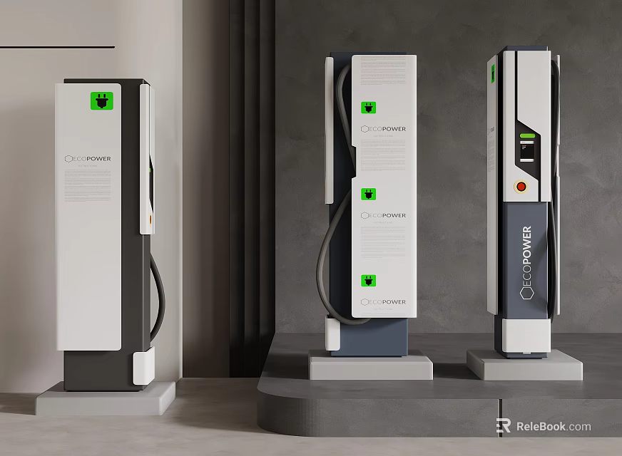 Modern Electric Vehicle Charging Stations Featuring Varied Design And Functional Displays 3d model 