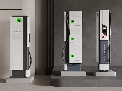 Modern Electric Vehicle Charging Stations Featuring Varied Design And Functional Displays 3d model