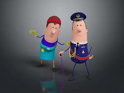 Cartoon Game Movie Characters Chef With Red Headband Blue Apron And Police Officer In Uniform 3d model