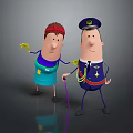 Cartoon Game Movie Characters Chef With Red Headband Blue Apron And Police Officer In Uniform