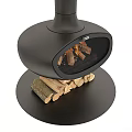 Stylish Modern Hanging Fireplace Featuring Burning Flames And Stacked Firewood Logs 3d model