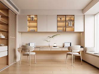 Modern Study Desk Bookcase Ornaments Vase Book Single Chair Decorative Cabinet Computer 3d model