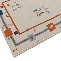 Neutral Beige Square Rug with Geometric Patterns Blue Orange Red Accents and Decorative Lines