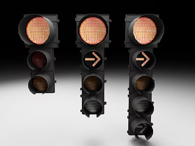 Three Road Infrastructure Traffic Lights With Directional Arrows And Signal Indicators 3d model