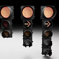 Three Road Infrastructure Traffic Lights With Directional Arrows And Signal Indicators