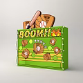 Green Interactive Zone Featuring Baseball Bat Ball Boom Effect And Start Button 3d model