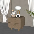 Cute Wooden Nightstand with Bear Face Drawers White Table Lamp Teddy Bear and Clock 3d model