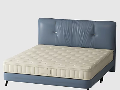 Modern Double Bed With Blue Leather Headboard And Cream Mattress 3d model
