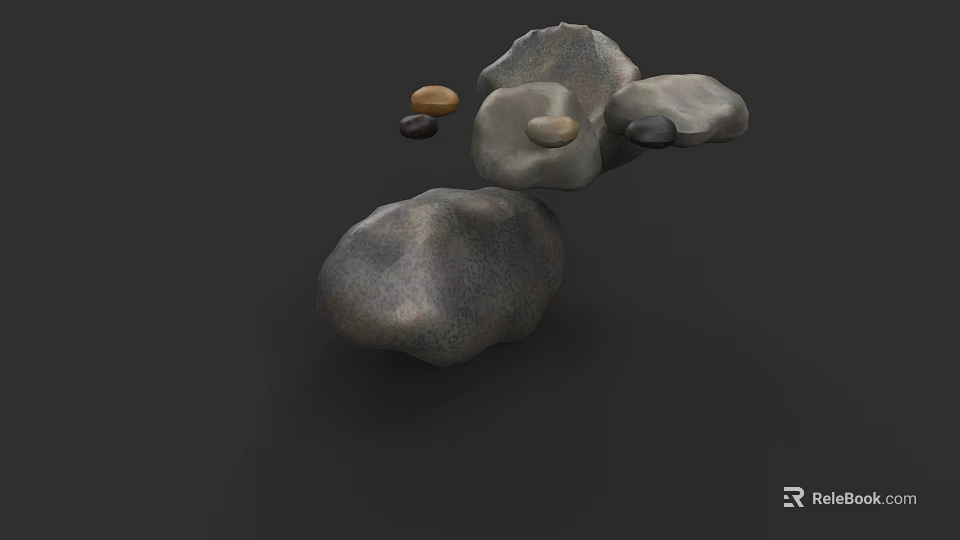 Natural Stone Stacked 3D Model With Various Sizes And Different Colors On Black Background 3d model 