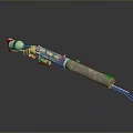 Futuristic Weapon Featuring Transparent Tube Metal Casing Red Accents And Cable Design