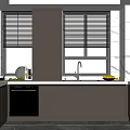 Modern Kitchen Interior Design With Dark Cabinets Window Blinds And Marble Countertop