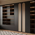 Modern Dark Bookcase With LED Lighting Multiple Shelves And Arched Accents