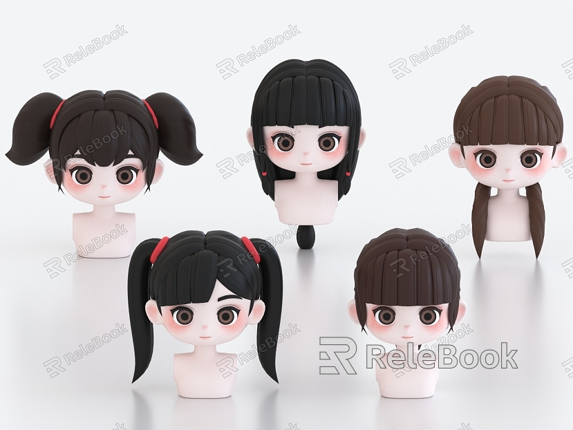 Cartoon Hair Cartoon Hairstyle Cartoon Little Girl Braids Ball Head Cartoon Girl Cartoon Head Ponytail model