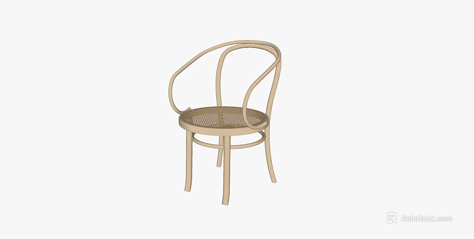 Modern Leisure Chair With Curved Armrests Rattan Seat And Light Wood Frame 3d model 