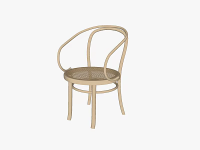 Modern Leisure Chair With Curved Armrests Rattan Seat And Light Wood Frame 3d model
