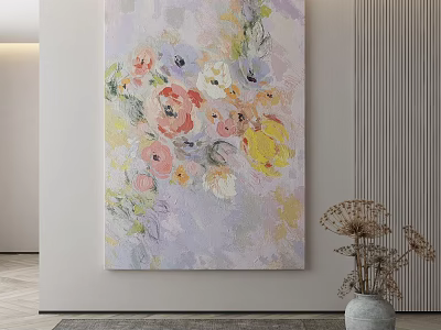 Colorful Abstract Painting With Floral Elements And Soft Pastel Hues For Interior Decoration 3d model