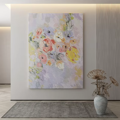 Colorful Abstract Painting With Floral Elements And Soft Pastel Hues For Interior Decoration 3d model